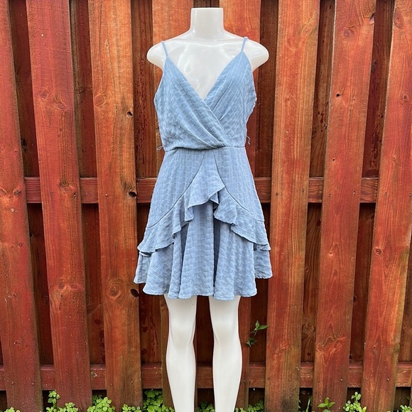 Altard State Women’s Mini Ruffle Dress Blue Size L - Picture 4 of 12